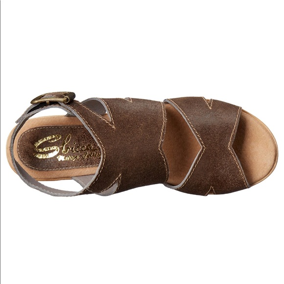 NIB Leather Stone Distressed Platform Wedge Sandal - Picture 3 of 5